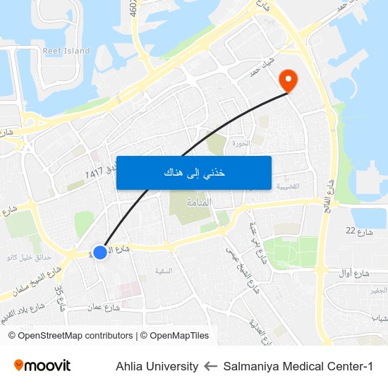 Salmaniya Medical Center-1 to Ahlia University map