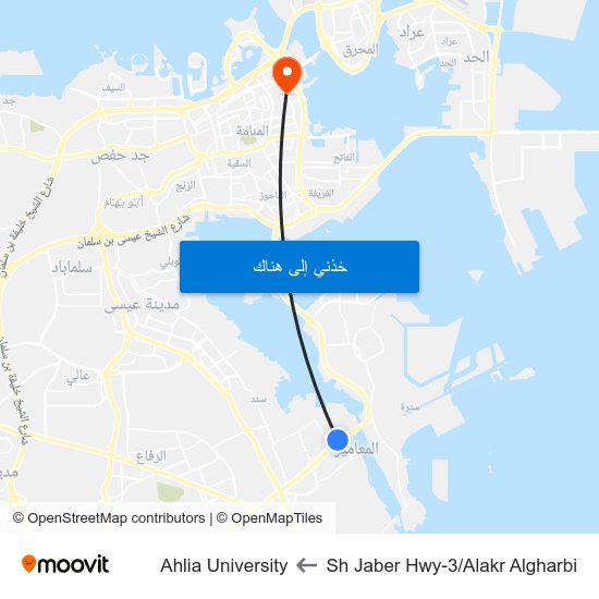 Sh Jaber Hwy-3/Alakr Algharbi to Ahlia University map