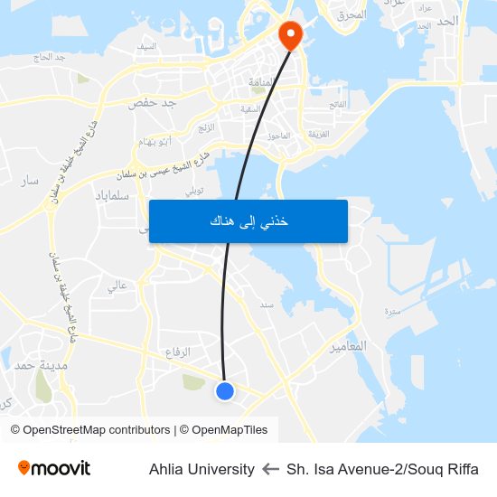 Sh. Isa Avenue-2/Souq Riffa to Ahlia University map