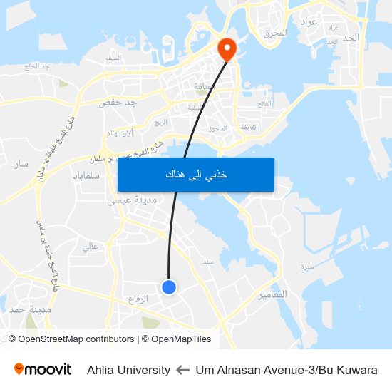 Um Alnasan Avenue-3/Bu Kuwara to Ahlia University map