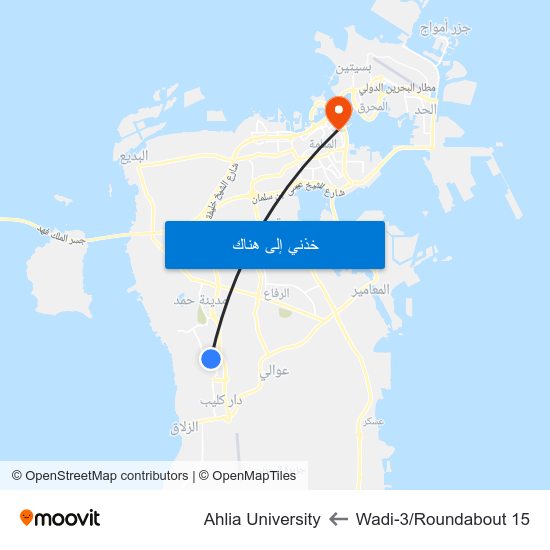 Wadi-3/Roundabout 15 to Ahlia University map