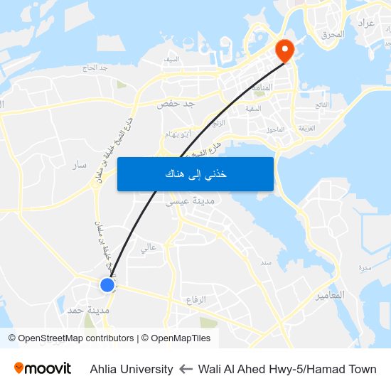 Wali Al Ahed Hwy-5/Hamad Town to Ahlia University map