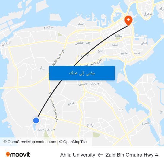 Zaid Bin Omaira Hwy-4 to Ahlia University map