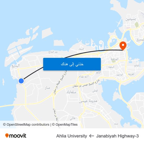 Janabiyah Highway-3 to Ahlia University map