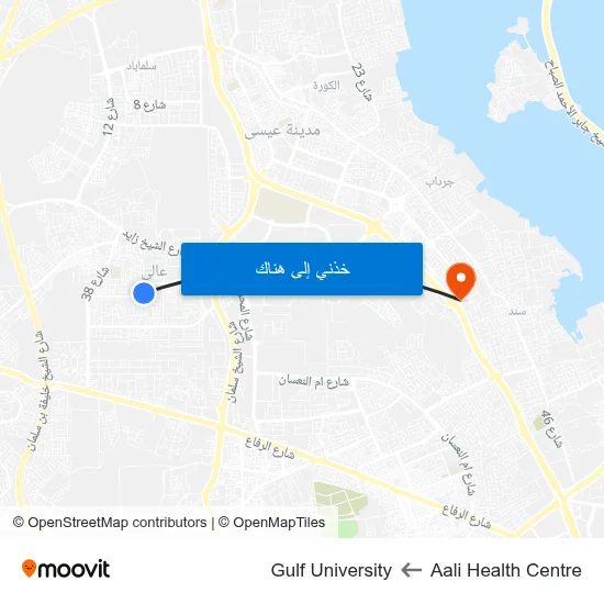 Aali Health Centre to Gulf University map