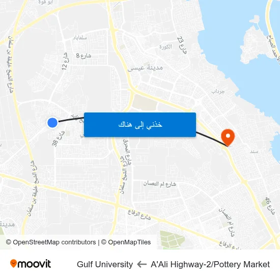 A'Ali Highway-2/Pottery Market to Gulf University map