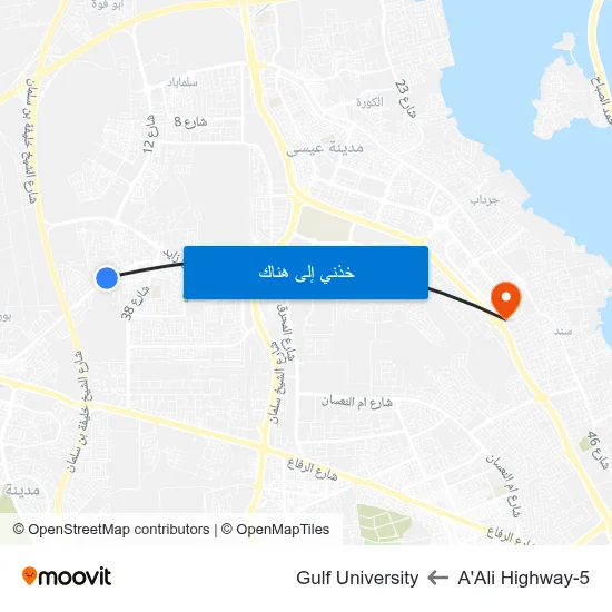 A'Ali Highway-5 to Gulf University map