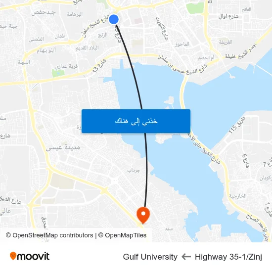 Highway 35-1/Zinj to Gulf University map