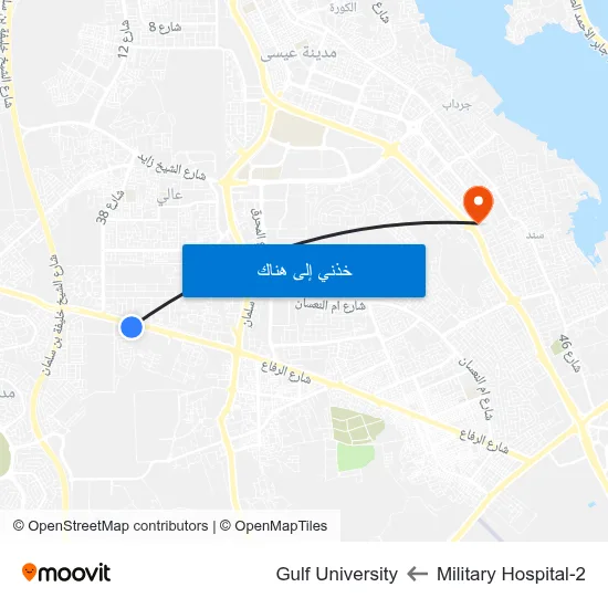 Military Hospital-2 to Gulf University map