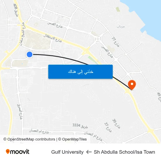 Sh Abdulla School/Isa Town to Gulf University map