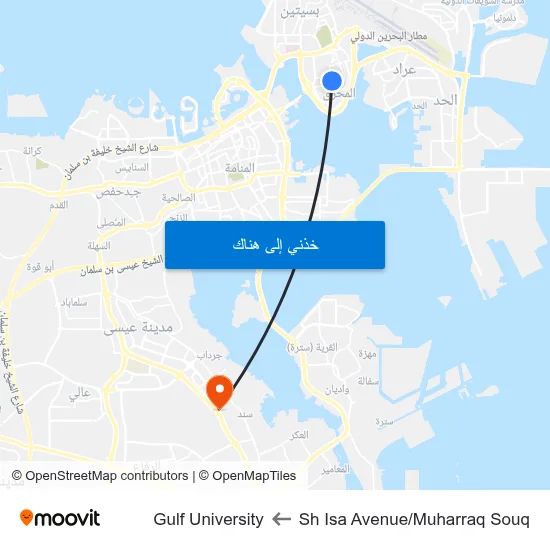 Sh Isa Avenue/Muharraq Souq to Gulf University map