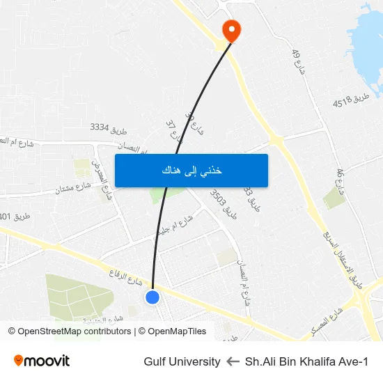 Sh.Ali Bin Khalifa Ave-1 to Gulf University map
