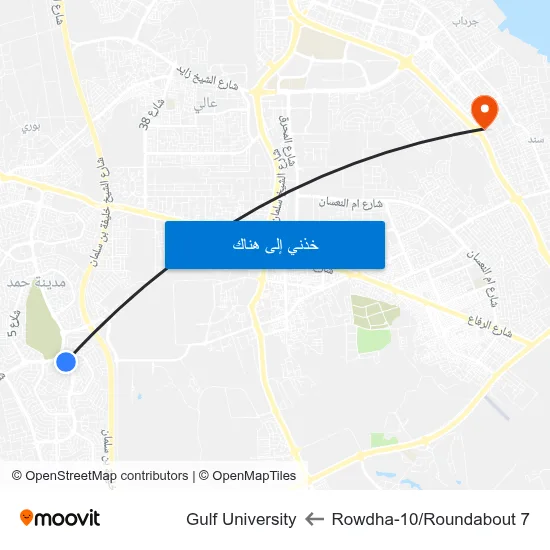 Rowdha-10/Roundabout 7 to Gulf University map