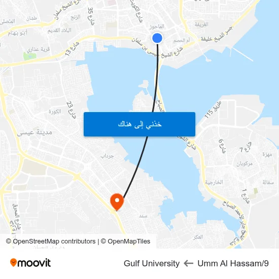 Umm Al Hassam/9 to Gulf University map