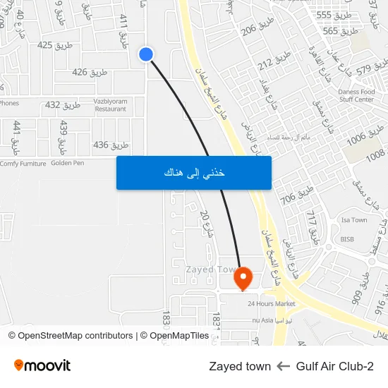Gulf Air Club-2 to Zayed town map