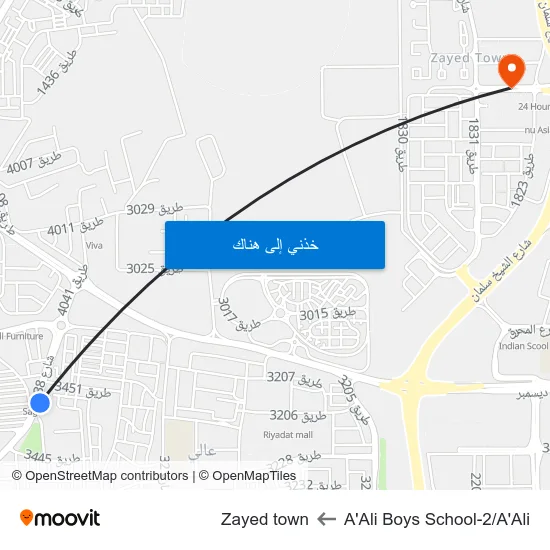 A'Ali Boys School-2/A'Ali to Zayed town map