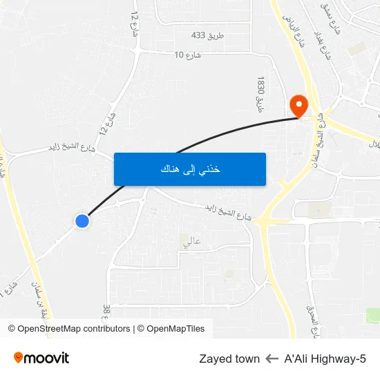 A'Ali Highway-5 to Zayed town map