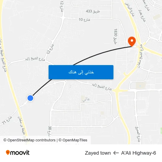 A'Ali Highway-6 to Zayed town map