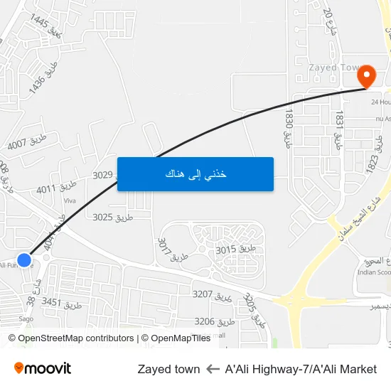 A'Ali Highway-7/A'Ali Market to Zayed town map
