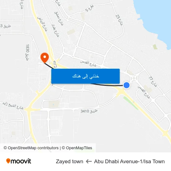 Abu Dhabi Avenue-1/Isa Town to Zayed town map