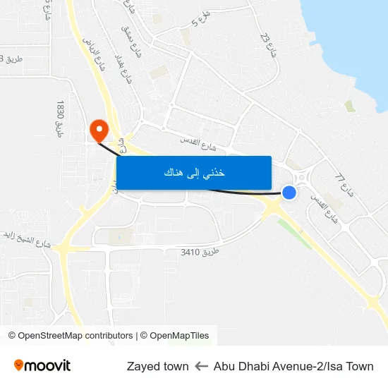 Abu Dhabi Avenue-2/Isa Town to Zayed town map