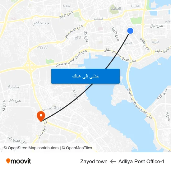 Adliya Post Office-1 to Zayed town map