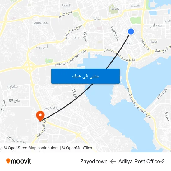 Adliya Post Office-2 to Zayed town map