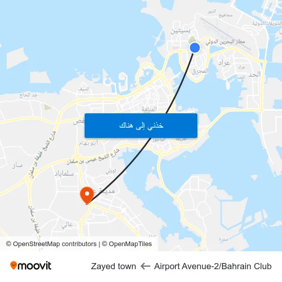 Airport Avenue-2/Bahrain Club to Zayed town map