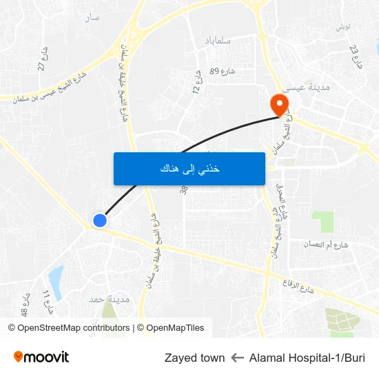 Alamal Hospital-1/Buri to Zayed town map