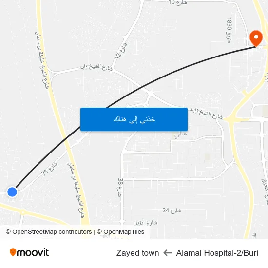 Alamal Hospital-2/Buri to Zayed town map