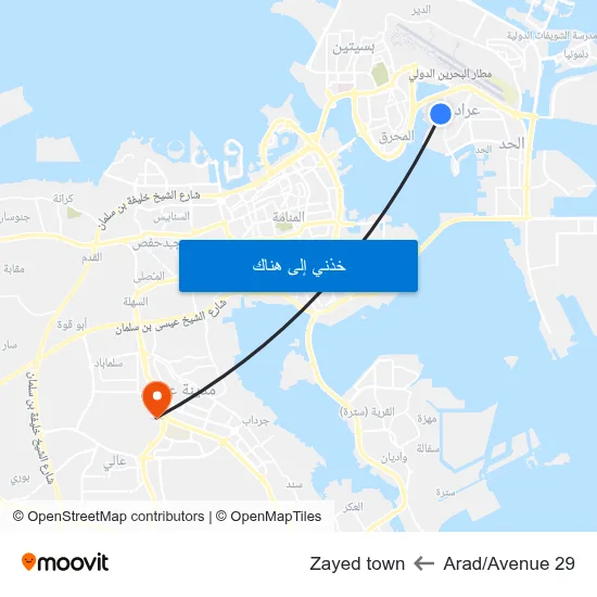 Arad/Avenue 29 to Zayed town map