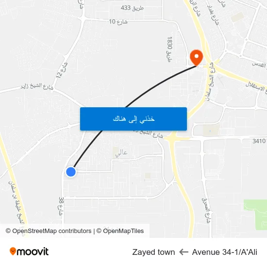 Avenue 34-1/A'Ali to Zayed town map