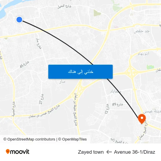 Avenue 36-1/Diraz to Zayed town map