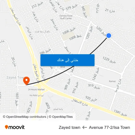 Avenue 77-2/Isa Town to Zayed town map