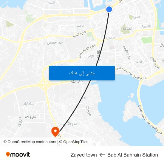 Bab Al Bahrain Station to Zayed town map
