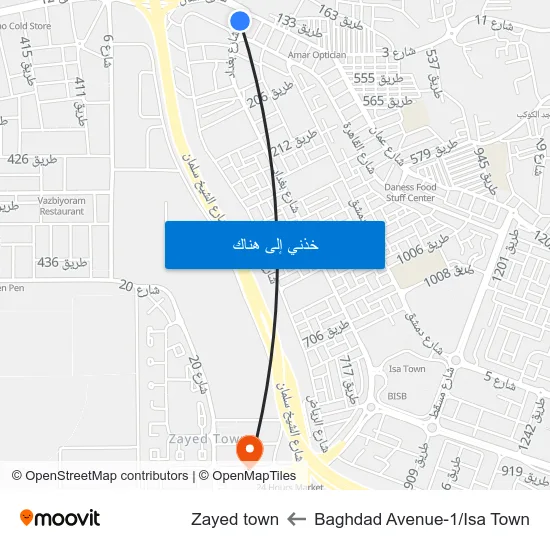 Baghdad Avenue-1/Isa Town to Zayed town map