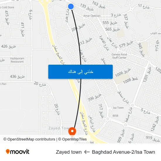 Baghdad Avenue-2/Isa Town to Zayed town map