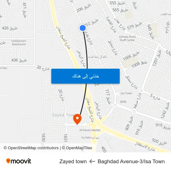 Baghdad Avenue-3/Isa Town to Zayed town map