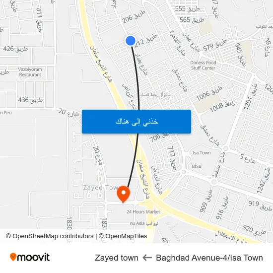 Baghdad Avenue-4/Isa Town to Zayed town map
