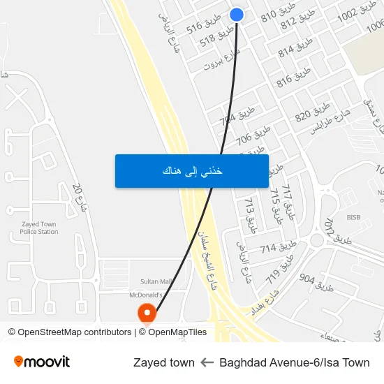Baghdad Avenue-6/Isa Town to Zayed town map