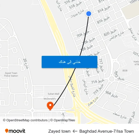 Baghdad Avenue-7/Isa Town to Zayed town map