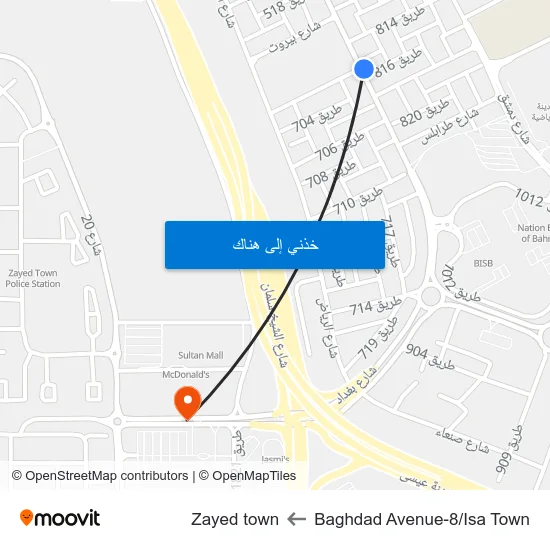 Baghdad Avenue-8/Isa Town to Zayed town map