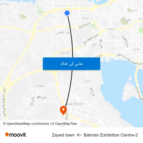 Bahrain Exhibition Centre-2 to Zayed town map