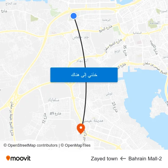 Bahrain Mall-2 to Zayed town map
