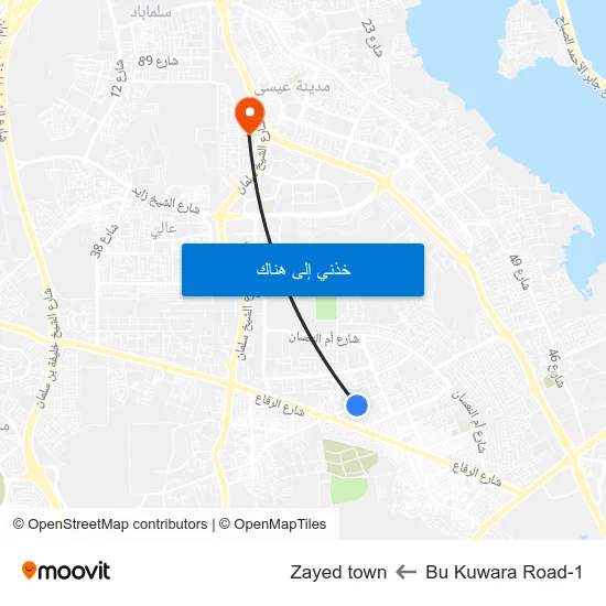 Bu Kuwara Road-1 to Zayed town map