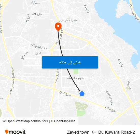 Bu Kuwara Road-2 to Zayed town map