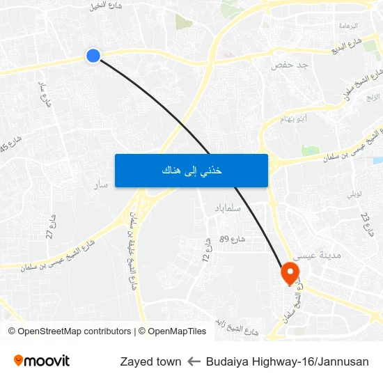 Budaiya Highway-16/Jannusan to Zayed town map