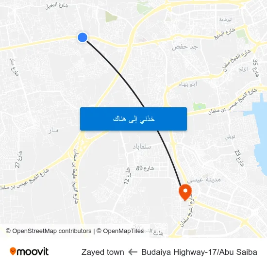 Budaiya Highway-17/Abu Saiba to Zayed town map