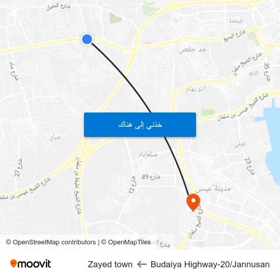 Budaiya Highway-20/Jannusan to Zayed town map