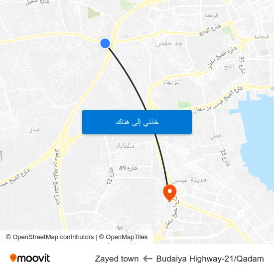 Budaiya Highway-21/Qadam to Zayed town map